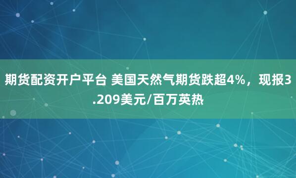 期货配资开户平台 美国天然气期货跌超4%，现报3.209美元/百万英热